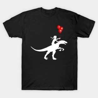 Little girl red balloon and raptor dinosaur T-Shirt